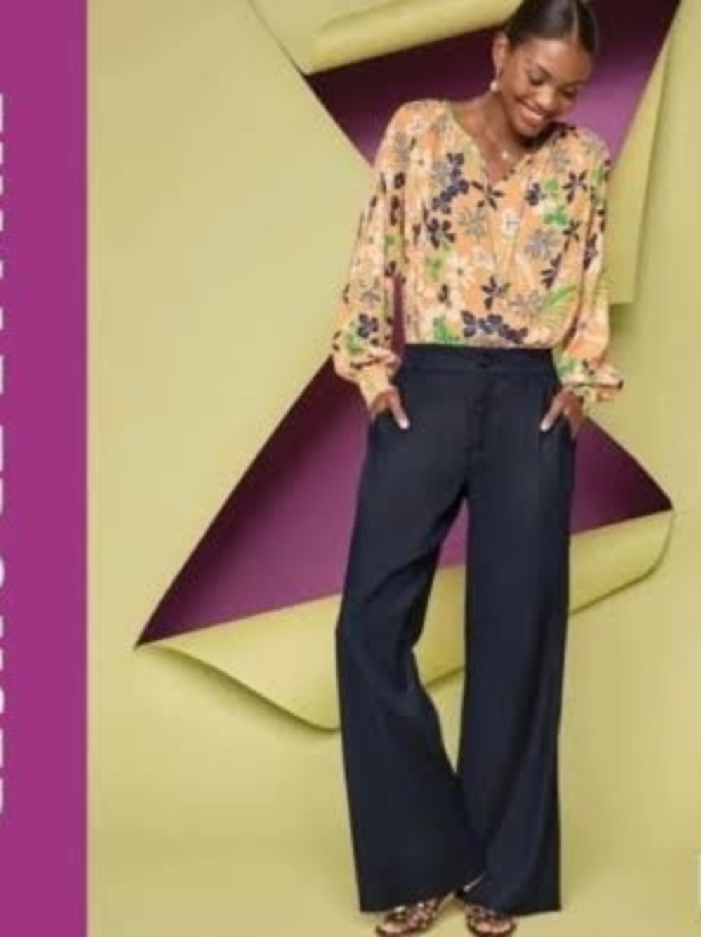 CAbi Navy Linen Blend Wide-Leg Pull-On Finale Trousers (Nwt)